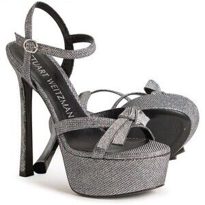 Stuart Weitzman Platform Sandal Sz 8 Mega Bow Swarovski Crystals Gunmetal ($675)